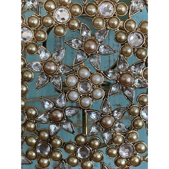 Pottery Barn Jeweled Snowflake Christmas Tree Topper White Yellow Pearl Goldtone - Picture 12 of 12